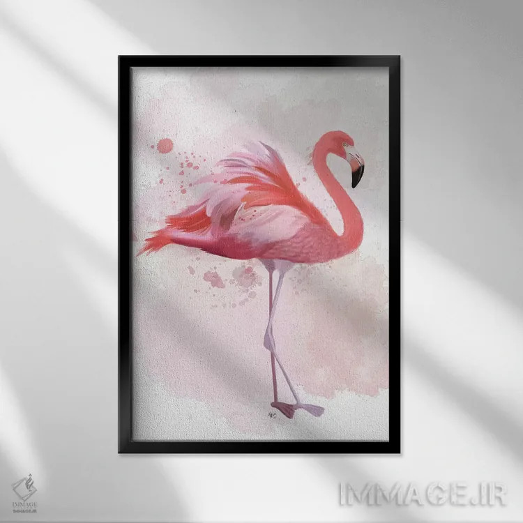 تابلو دکوراتیو فلامینگو پرپشت ۲ اثر فب فانکی - نمای قابدار مشکی