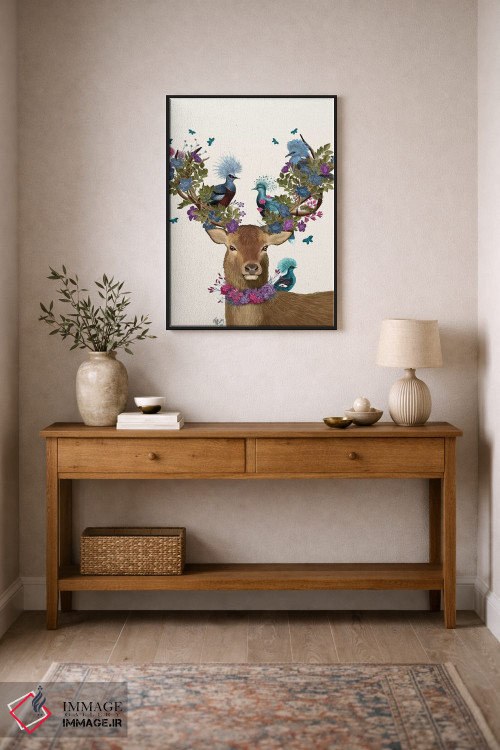 تابلو دکوراتیو گوزن نگهبان پرنده، کبوترهای آبی اثر فب فانکی - D2B