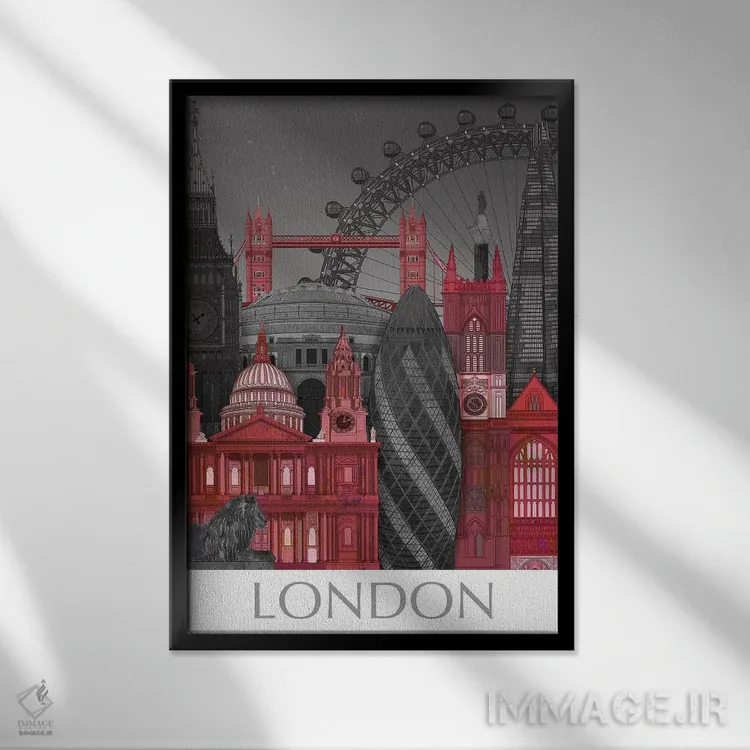 تابلو دکوراتیو نمای شب لندن به رنگ قرمز اثر فب فانکی - نمای قابدار مشکی
