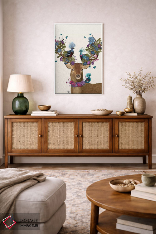 تابلو دکوراتیو گوزن نگهبان پرنده، کبوترهای آبی اثر فب فانکی - D3W