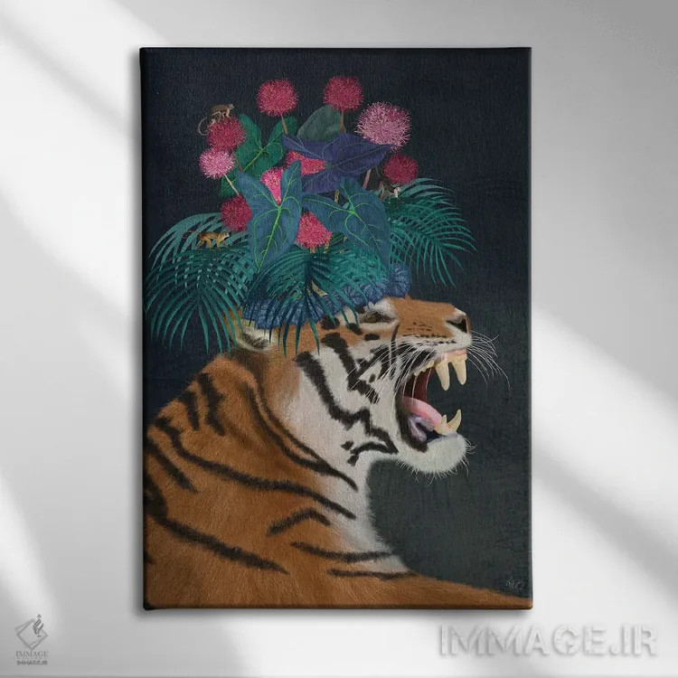 تابلو دکوراتیو ببر گلخانه ای ۱ اثر فب فانکی - نمای روبهرو روی دیوار