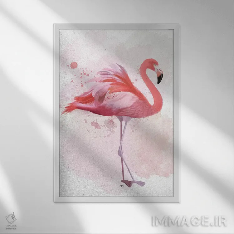 تابلو دکوراتیو فلامینگو پرپشت ۲ اثر فب فانکی - نمای قابدار سفید