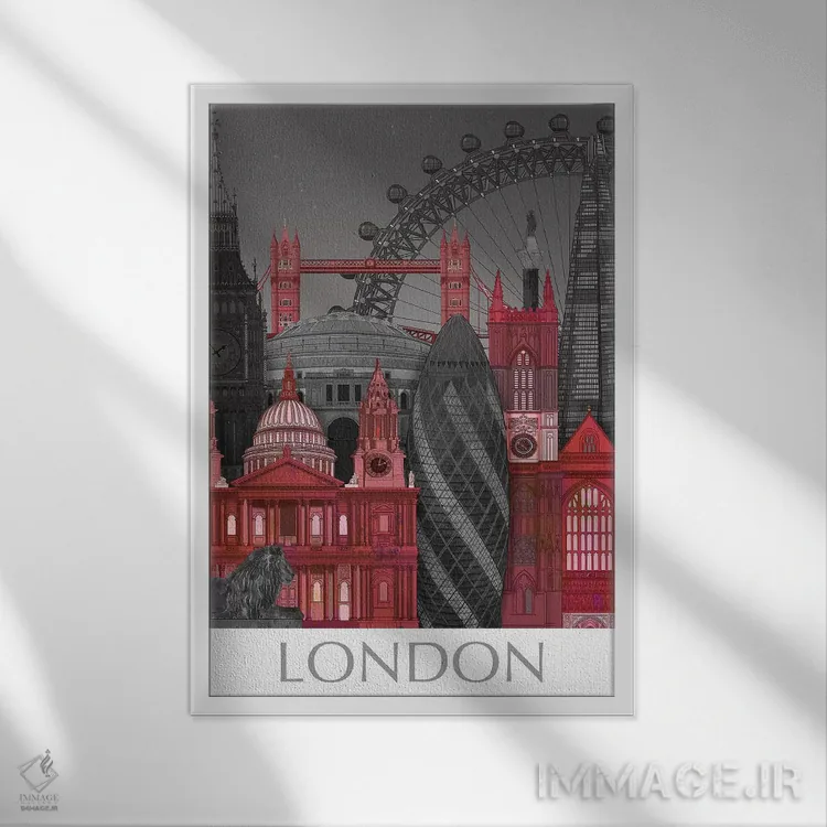 تابلو دکوراتیو نمای شب لندن به رنگ قرمز اثر فب فانکی - نمای قابدار سفید