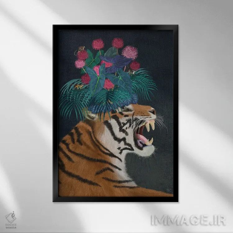 تابلو دکوراتیو ببر گلخانه ای ۱ اثر فب فانکی - نمای قابدار مشکی