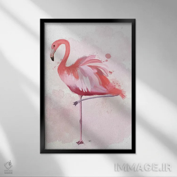 تابلو دکوراتیو فلامینگو پرپشت ۴ اثر فب فانکی - نمای قابدار مشکی