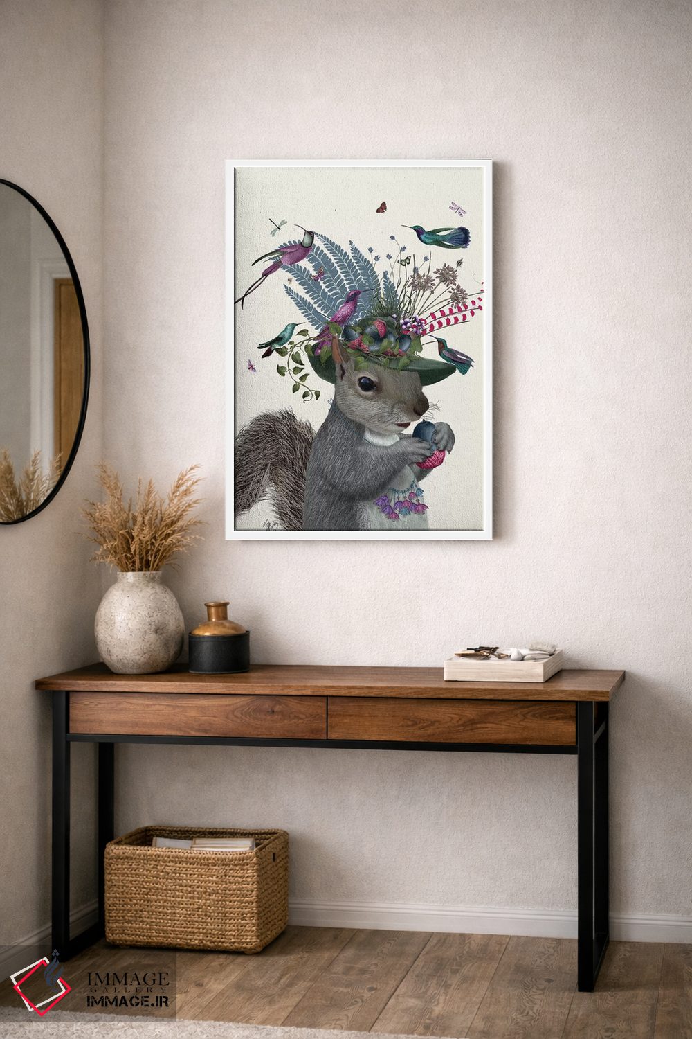 تابلو دکوراتیو سنجاب نگهبان پرنده و بلوط های آبی اثر فب فانکی - D3W