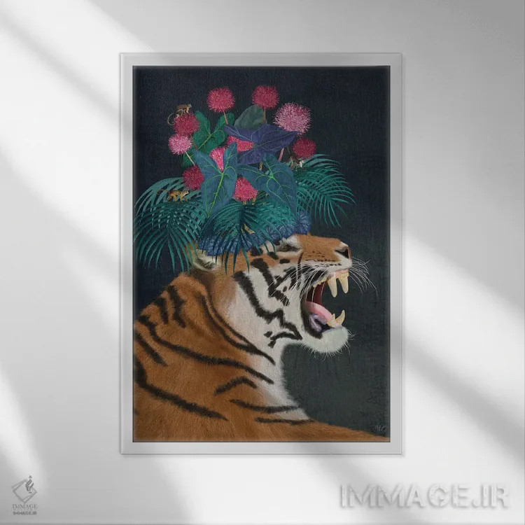 تابلو دکوراتیو ببر گلخانه ای ۱ اثر فب فانکی - نمای قابدار سفید