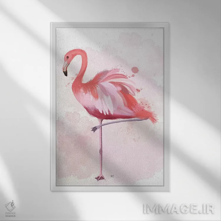 تابلو دکوراتیو فلامینگو پرپشت ۴ اثر فب فانکی - نمای قابدار سفید