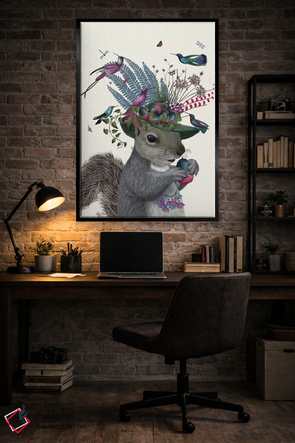 تابلو دکوراتیو سنجاب نگهبان پرنده و بلوط های آبی اثر فب فانکی - D4B