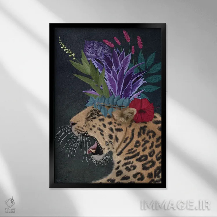 تابلو دکوراتیو پلنگ گلخانه ای ۲ اثر فب فانکی - نمای قابدار مشکی