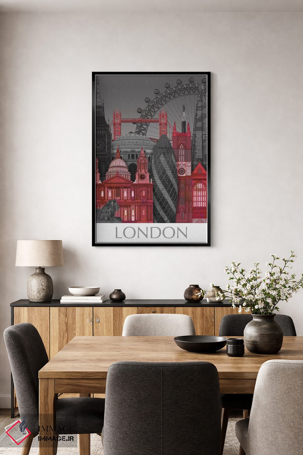 تابلو دکوراتیو نمای شب لندن به رنگ قرمز اثر فب فانکی - D5B
