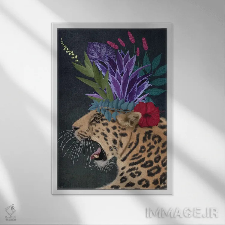 تابلو دکوراتیو پلنگ گلخانه ای ۲ اثر فب فانکی - نمای قابدار سفید