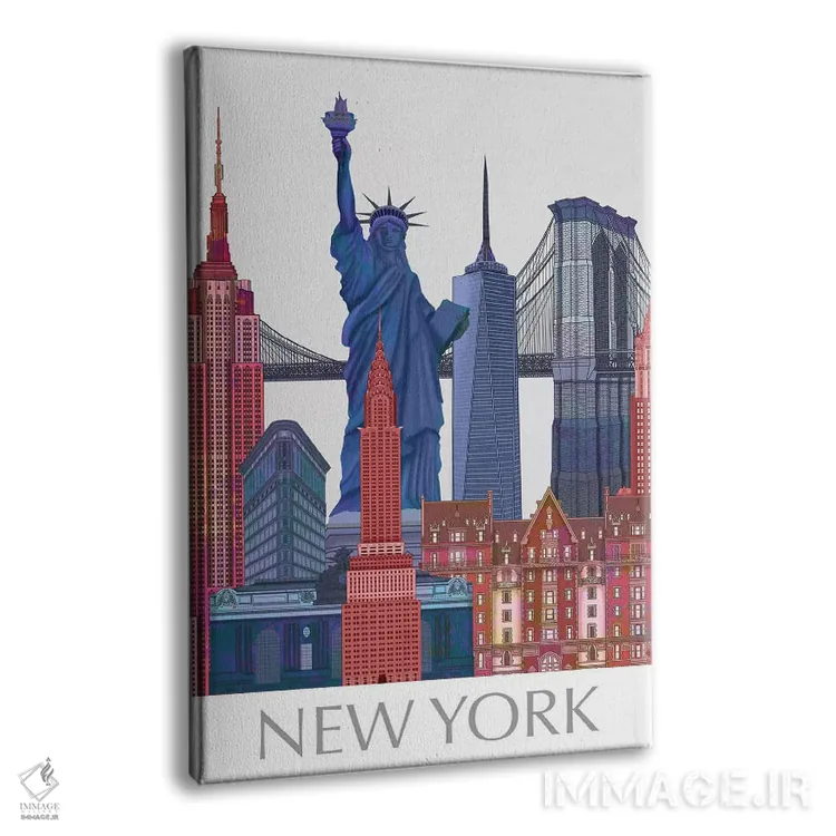 تابلو دکوراتیو مناظر شاخص نیویورک، قرمز و آبی ۲ اثر فب فانکی - نمای پرسپکتیو محصول
