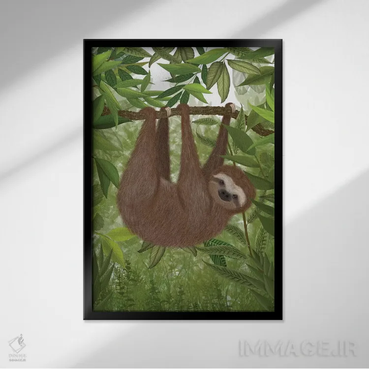 تابلو دکوراتیو تنبل آویزان ۱ اثر فب فانکی - نمای قابدار مشکی