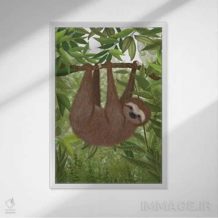 تابلو دکوراتیو تنبل آویزان ۱ اثر فب فانکی - نمای قابدار سفید