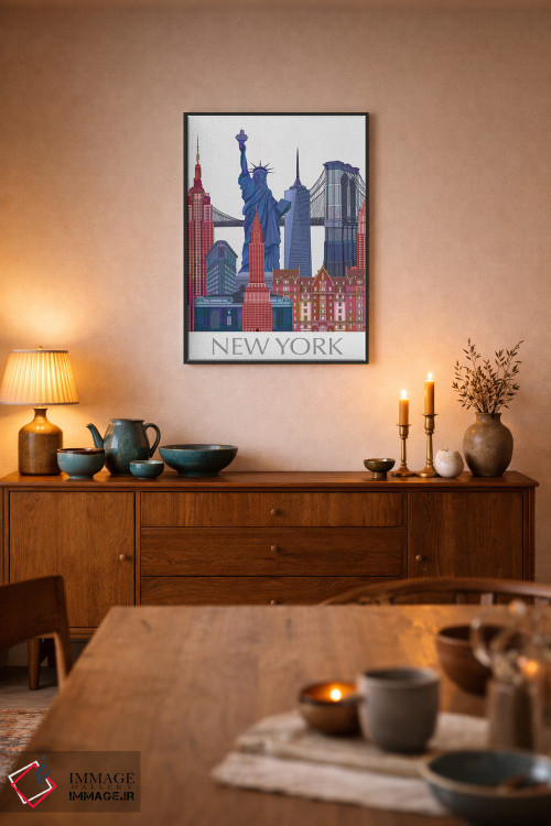 تابلو دکوراتیو مناظر شاخص نیویورک، قرمز و آبی ۲ اثر فب فانکی - D6B