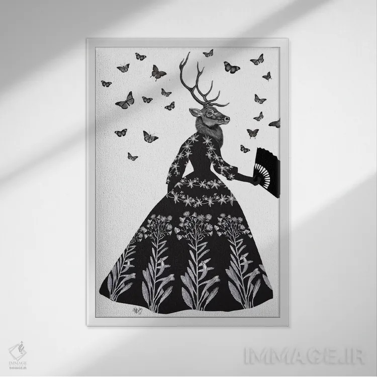 تابلو دکوراتیو گوزن سیاه ۲ اثر فب فانکی - نمای قابدار سفید