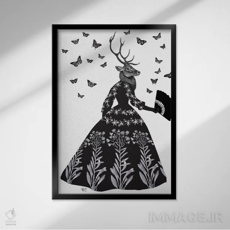 تابلو دکوراتیو گوزن سیاه ۲ اثر فب فانکی - نمای قابدار مشکی