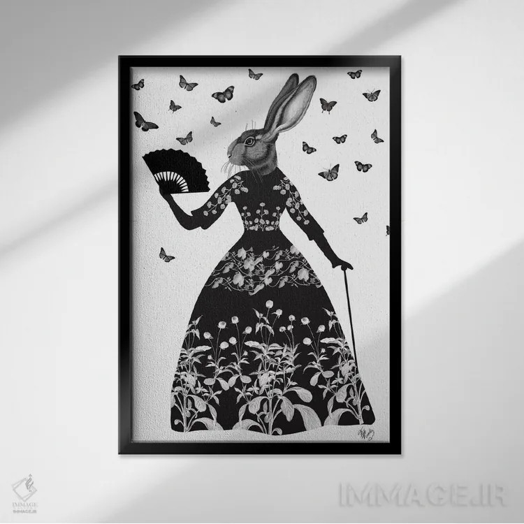 تابلو دکوراتیو خرگوش سیاه ۲ اثر فب فانکی - نمای قابدار مشکی