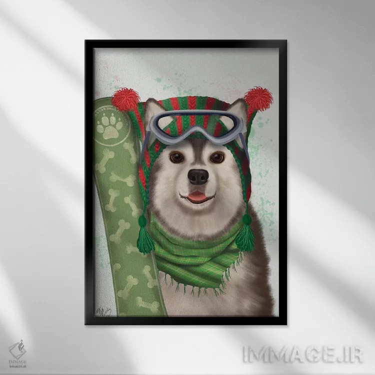 تابلو دکوراتیو هاسکی اسنوبورد اثر فب فانکی - نمای قابدار مشکی