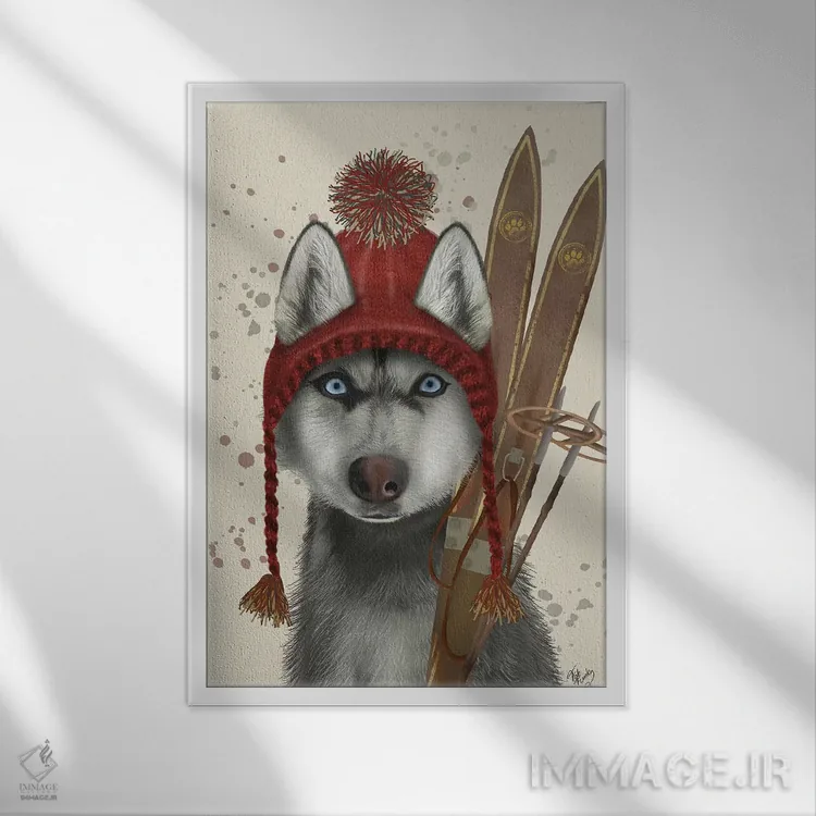 تابلو دکوراتیو هاسکی، اسکی اثر فب فانکی - نمای قابدار سفید