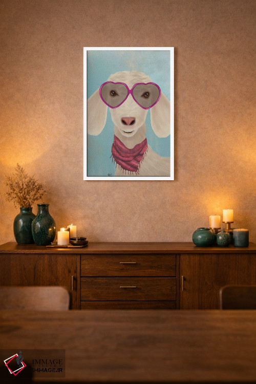تابلو دکوراتیو بز با عینک قلبی اثر فب فانکی - D1W