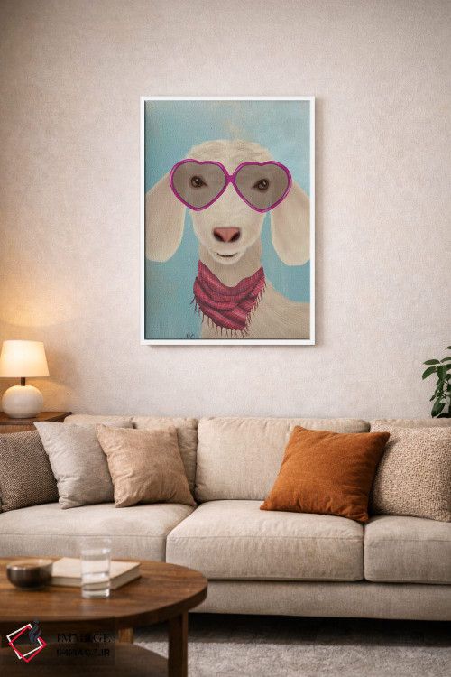 تابلو دکوراتیو بز با عینک قلبی اثر فب فانکی - D2W