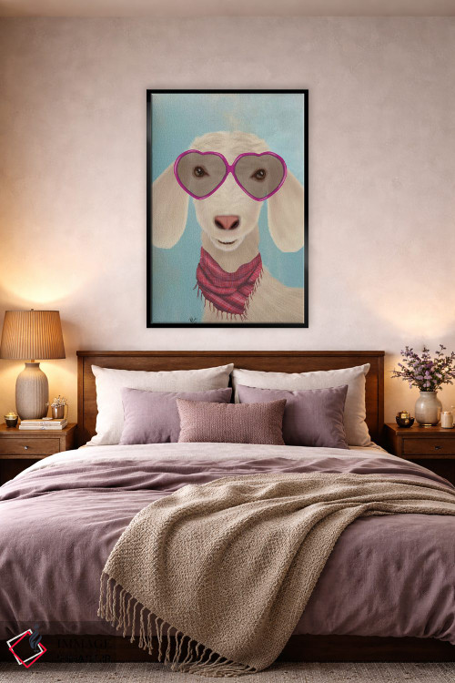 تابلو دکوراتیو بز با عینک قلبی اثر فب فانکی - D4B