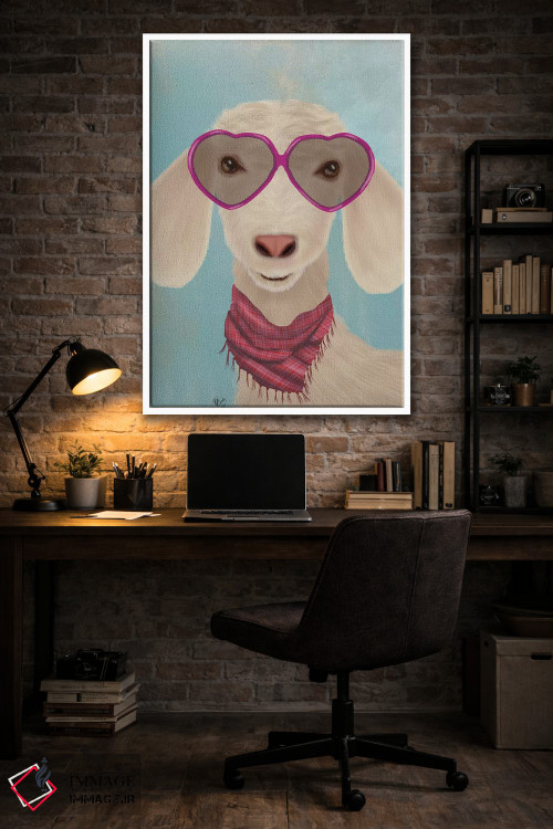 تابلو دکوراتیو بز با عینک قلبی اثر فب فانکی - D3W