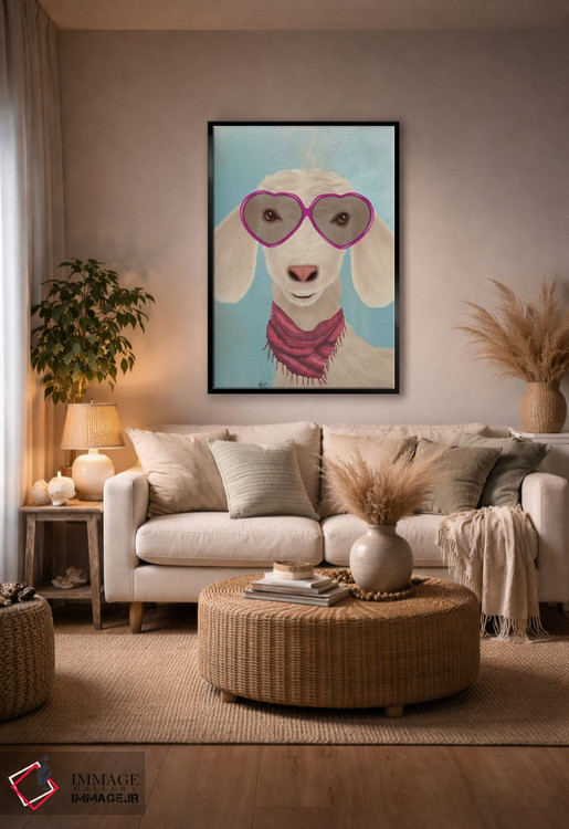 تابلو دکوراتیو بز با عینک قلبی اثر فب فانکی - D5B