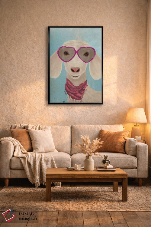 تابلو دکوراتیو بز با عینک قلبی اثر فب فانکی - D6B