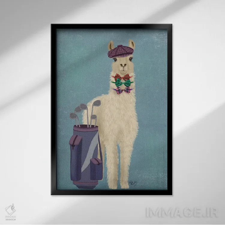 تابلو دکوراتیو لاما گلف باز اثر فب فانکی - نمای قابدار مشکی