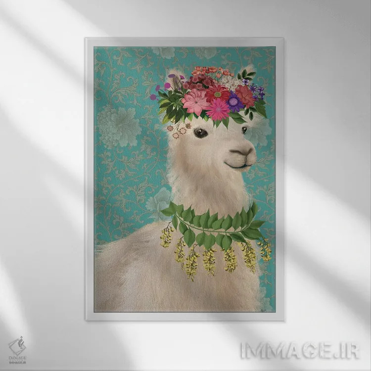 تابلو دکوراتیو لاما کولی وار ۲ اثر فب فانکی - نمای قابدار سفید