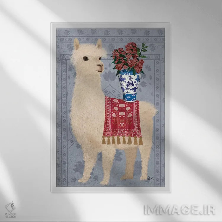 تابلو دکوراتیو لاما با سبک چینی ۲ اثر فب فانکی - نمای قابدار سفید