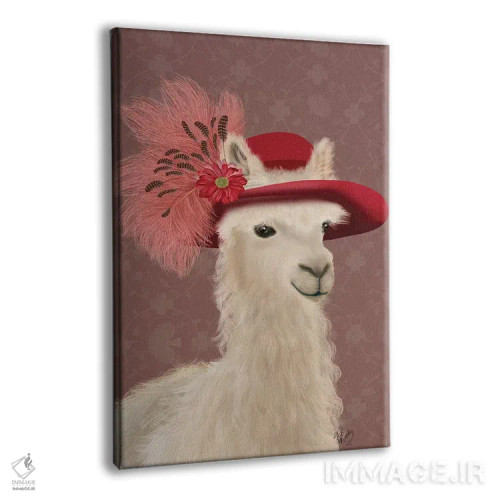 تابلو دکوراتیو لاما با کلاه پر قرمز اثر فب فانکی - نمای پرسپکتیو محصول