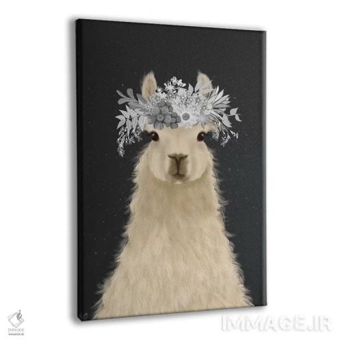 تابلو دکوراتیو لاما با گل های سفید اثر فب فانکی - نمای پرسپکتیو محصول