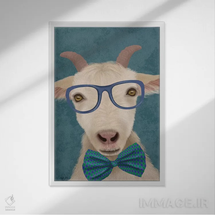 تابلو دکوراتیو بز کتاب خوان اثر فب فانکی - نمای قابدار سفید