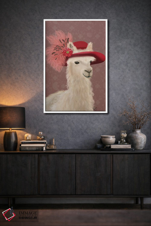 تابلو دکوراتیو لاما با کلاه پر قرمز اثر فب فانکی - D1W