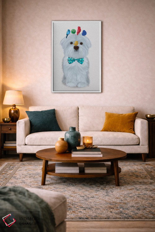 تابلو دکوراتیو سگ مالتیز و پرندگان اثر فب فانکی - D2W