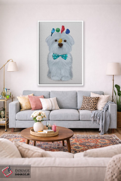 تابلو دکوراتیو سگ مالتیز و پرندگان اثر فب فانکی - D1W