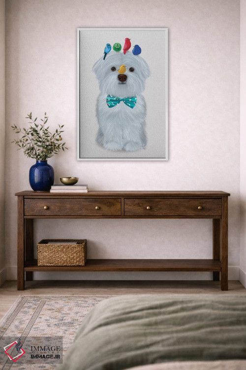 تابلو دکوراتیو سگ مالتیز و پرندگان اثر فب فانکی - D3W
