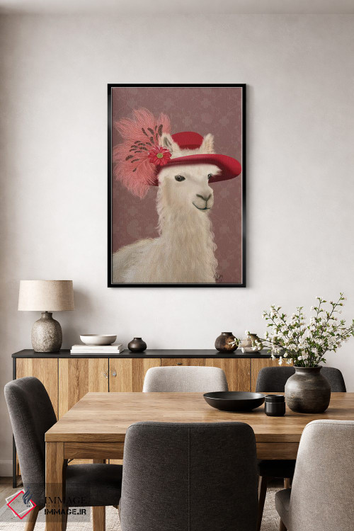 تابلو دکوراتیو لاما با کلاه پر قرمز اثر فب فانکی - D5B