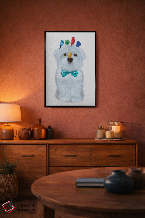 تابلو دکوراتیو سگ مالتیز و پرندگان اثر فب فانکی - D5B