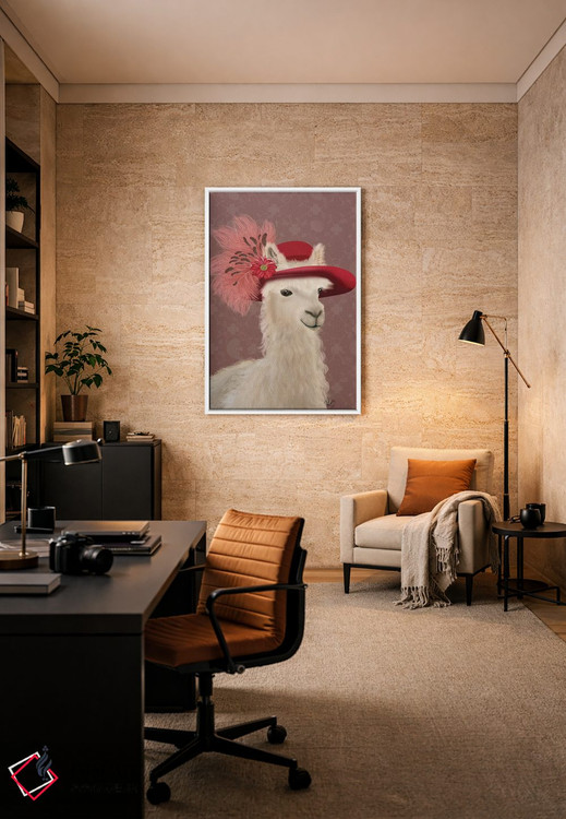 تابلو دکوراتیو لاما با کلاه پر قرمز اثر فب فانکی - D6W