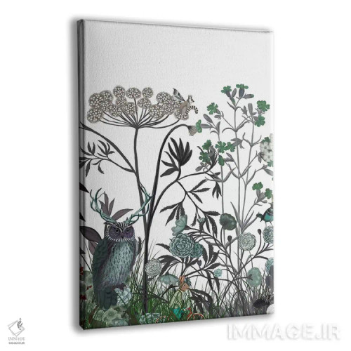 تابلو دکوراتیو شکوفه گل های وحشی با جغد اثر فب فانکی - نمای پرسپکتیو محصول