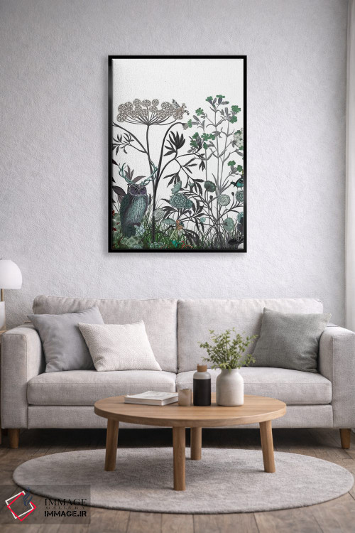 تابلو دکوراتیو شکوفه گل های وحشی با جغد اثر فب فانکی - D4B