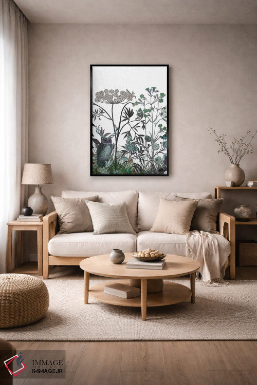 تابلو دکوراتیو شکوفه گل های وحشی با جغد اثر فب فانکی - D3B