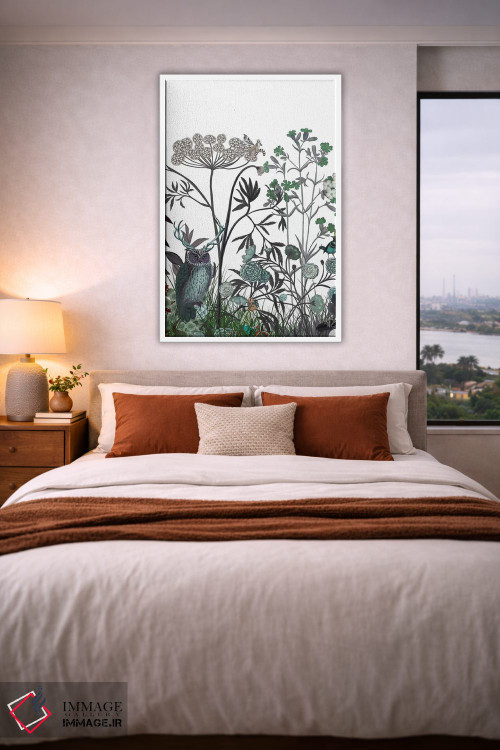 تابلو دکوراتیو شکوفه گل های وحشی با جغد اثر فب فانکی - D2W