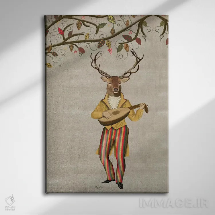 تابلو دکوراتیو گوزن نوازنده ۲ اثر فب فانکی - نمای روبهرو روی دیوار