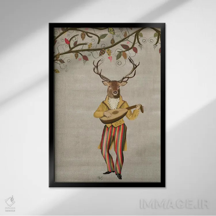 تابلو دکوراتیو گوزن نوازنده ۲ اثر فب فانکی - نمای قابدار مشکی